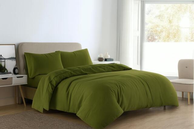 Rackhams Brushed Cotton Plain Dark Green Duvet Cover Set - Double