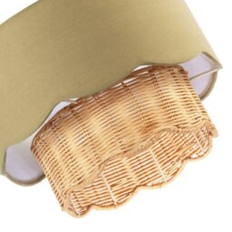 Rackhams Dark Olive Linen Fabric and Natural Rattan Scallop Pendant Lamp Shade - thumbnail 5