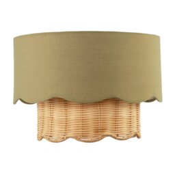 Rackhams Dark Olive Linen Fabric and Natural Rattan Scallop Pendant Lamp Shade - thumbnail 1