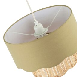 Rackhams Dark Olive Linen Fabric and Natural Rattan Scallop Pendant Lamp Shade - thumbnail 4