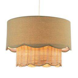 Rackhams Dark Olive Linen Fabric and Natural Rattan Scallop Pendant Lamp Shade - thumbnail 2