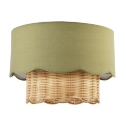 Rackhams Dark Olive Linen Fabric and Natural Rattan Scallop Pendant Lamp Shade - thumbnail 3