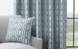 "Rackhams Dakotta Geometric Eyelet Curtains Ring Top Pair - Green - 90 x 72""" - thumbnail 2
