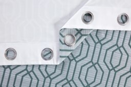 "Rackhams Dakotta Geometric Eyelet Curtains Ring Top Pair - Green - 90 x 72""" - thumbnail 5