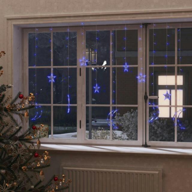Rackhams Star and Moon Fairy Lights Remote Control 138 LED Blue