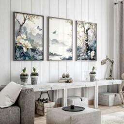 Rackhams Paintings For Living Room - Set of 3 Chinoiserie Wall art Prints - A2 16.54 x 23.39 in / 42 x 59.4 cm - Satin Photo paper 280 gsm - White Frame - thumbnail 3