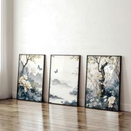 Rackhams Paintings For Living Room - Set of 3 Chinoiserie Wall art Prints - A2 16.54 x 23.39 in / 42 x 59.4 cm - Satin Photo paper 280 gsm - White Frame - thumbnail 5