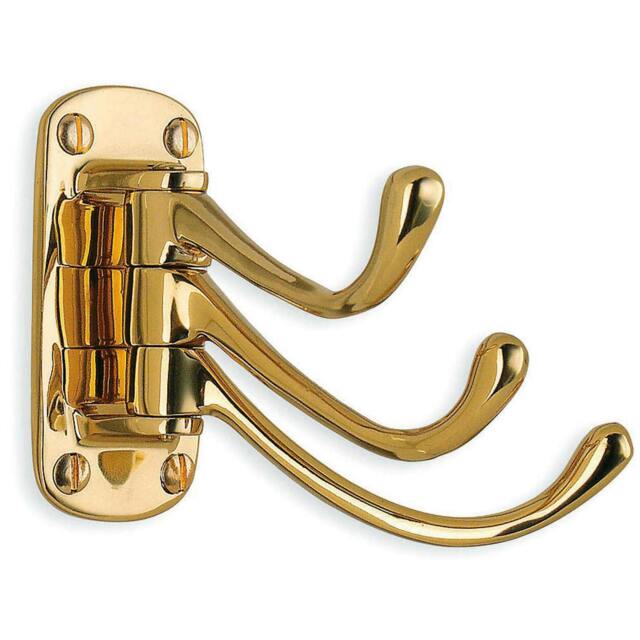 Rackhams Triple Swinging Coat Hook in Polished Bass Finish, Height 80 mm