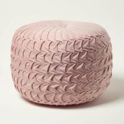 Rackhams Grace Pleated Velvet Pouffe - Pink - thumbnail 1