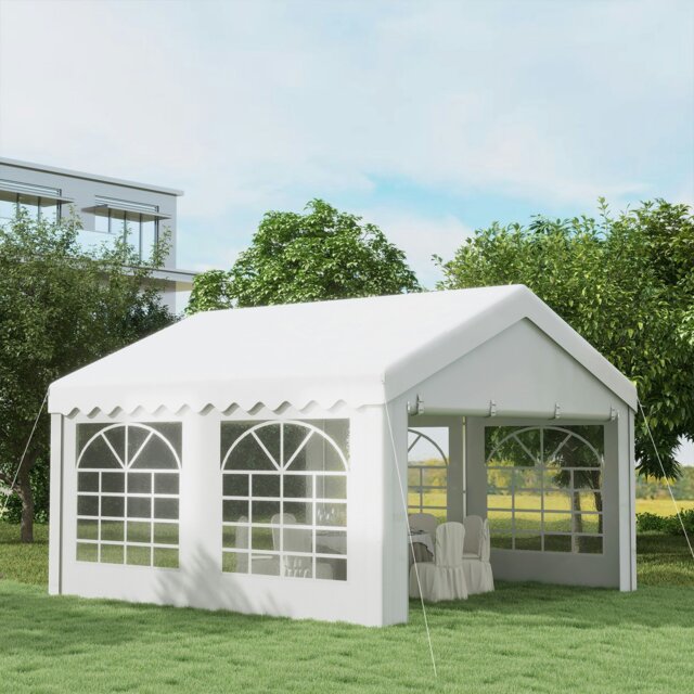 Rackhams 4m Gazebo Garden Marquee Canopy Party Carport Shelter Garage Tent White - 4m x 4m x 2.8m - image 1