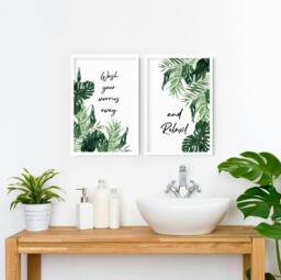 Rackhams Art in bathroom - Set of 2 wall art prints - A4 8.27 x 11.69 in / 21 x 29.7 cm - Satin Photo paper 280 gsm - Oak Frame - thumbnail 2