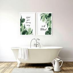 Rackhams Art in bathroom - Set of 2 wall art prints - A4 8.27 x 11.69 in / 21 x 29.7 cm - Satin Photo paper 280 gsm - Oak Frame - thumbnail 5