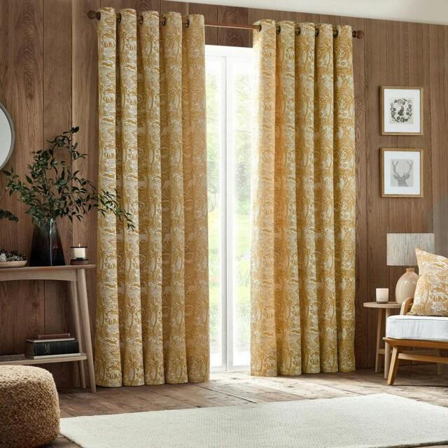 Rackhams Winter Woods Chenille Animals Eyelet Curtains - Ochre - 229cm x 183cm - Ochre - 100% Polyester - image 1