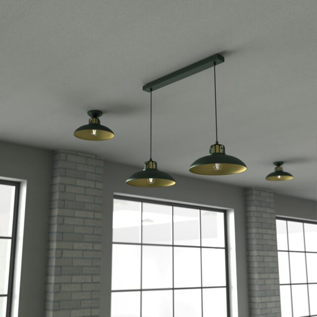 Rackhams Felix Green Double Pendant Lamp 2XE27 The Hand Made High Quality Fittings 29CM Shades Rugged Industrial Look - image 1