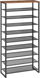 Rackhams Rustic Industrial 10 Tier Shoe Rack - Shoe Storage - Rustic Brown - Rustic Brown - Manufactured Wood - thumbnail 2