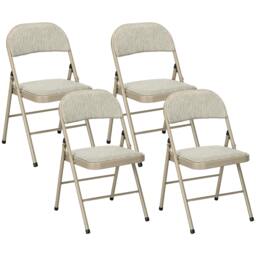 Rackhams 4 Pack Linen-Look Padded Folding Chairs with Cushioned Seat Beige - 4 - Steel, Linen, Foam - Folding chair - thumbnail 2