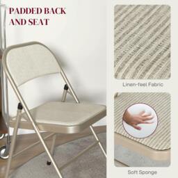 Rackhams 4 Pack Linen-Look Padded Folding Chairs with Cushioned Seat Beige - 4 - Steel, Linen, Foam - Folding chair - thumbnail 4