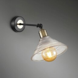 Rackhams Modern Industrial Switched Wall Light Fitting in Matte Black and Clear Glass - thumbnail 5
