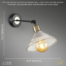 Rackhams Modern Industrial Switched Wall Light Fitting in Matte Black and Clear Glass - thumbnail 6