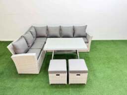 Rackhams Garden Outdoor Rattan Furniture Set Rattan Corner Sofa Oblong Dining Table Set with 2 Small Footstools Light Grey Mixed 8 Seater - thumbnail 2