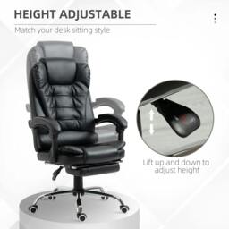 Rackhams Executive Office Chair, PU Leather Home Office Chair with Swivel Wheels, Reclining Backrest, Retractable Footrest, Black - thumbnail 4