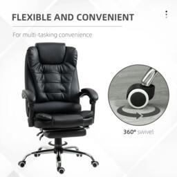 Rackhams Executive Office Chair, PU Leather Home Office Chair with Swivel Wheels, Reclining Backrest, Retractable Footrest, Black - thumbnail 6