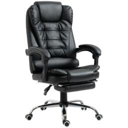 Rackhams Executive Office Chair, PU Leather Home Office Chair with Swivel Wheels, Reclining Backrest, Retractable Footrest, Black - thumbnail 1