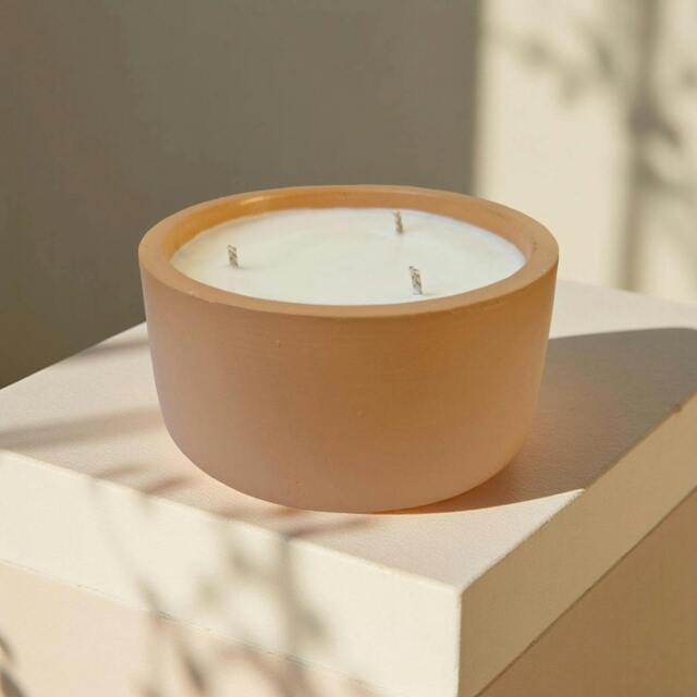Rackhams Concrete Round Candle - 3 Wick - Sage Green or Terracotta - Terracotta - Winter Solstice - image 1