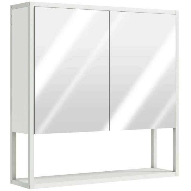Rackhams Bathroom Mirror Cabinet with Soft-Close Doors and Adjustable Shelf - White