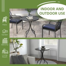 Rackhams Round Garden Table Outdoor Side Table with Steel Frame Black - Grey Wood Grain - Galvanised Steel - 66cm x 66cm x 71.5Hcm - thumbnail 5