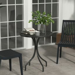 Rackhams Round Garden Table Outdoor Side Table with Steel Frame Black - Grey Wood Grain - Galvanised Steel - 66cm x 66cm x 71.5Hcm - thumbnail 3