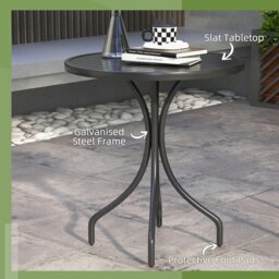 Rackhams Round Garden Table Outdoor Side Table with Steel Frame Black - Grey Wood Grain - Galvanised Steel - 66cm x 66cm x 71.5Hcm - thumbnail 4