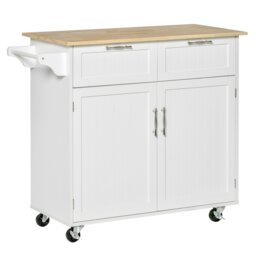 Rackhams Modern Rolling Storage Kitchen Island with Adjustable shelves-White