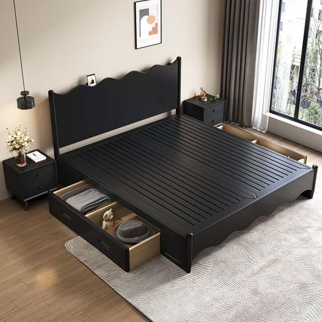 Rackhams Agatha Queen Size / King Size / Super King Size Storage Bed, Black - King Size - With Storage(Side Drawers) - image 1