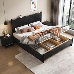 Rackhams Agatha Queen Size / King Size / Super King Size Storage Bed, Black - King Size - With Storage(Side Drawers) - thumbnail 4