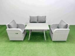 Rackhams Light Grey PE Wicker Rattan Garden Furniture Set Sofa Set Reclining Chair Love Sofa Rectangular Dining Table - thumbnail 1