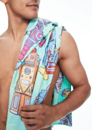 Rackhams Robots Towel - OS - Green - thumbnail 2