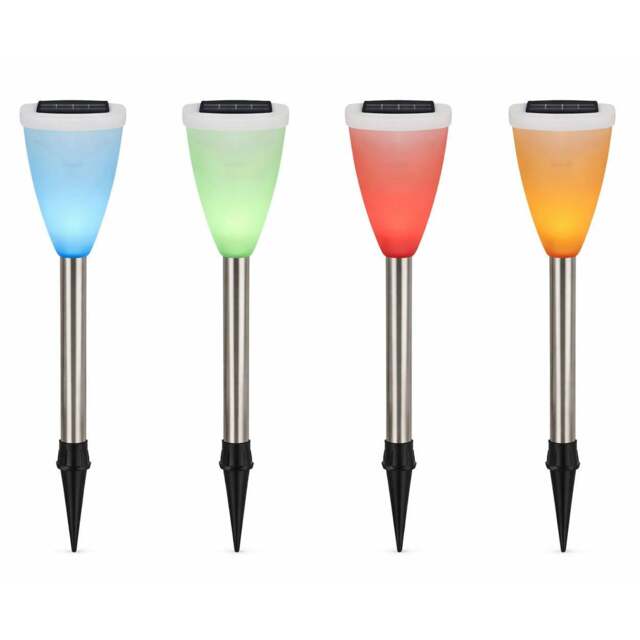 Rackhams Pack of 4 Colour Changing Solar Stake Lights – Multi-Colour LED Garden Lights - image 1