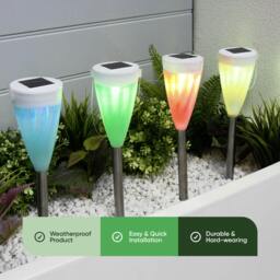 Rackhams Pack of 4 Colour Changing Solar Stake Lights – Multi-Colour LED Garden Lights - thumbnail 3