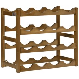 Rackhams Free Standing Wine Rack 16 Bottle Holders, Bamboo Display Shelf, Brown - thumbnail 3