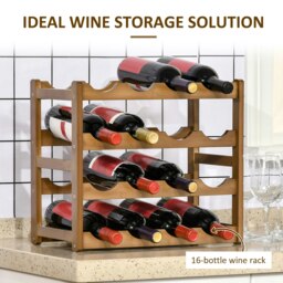 Rackhams Free Standing Wine Rack 16 Bottle Holders, Bamboo Display Shelf, Brown - thumbnail 5