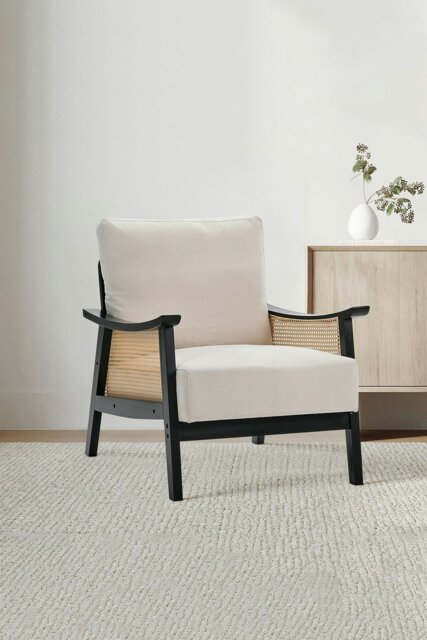 Rackhams Mid Century Rattan ArmChair - Beige - image 1