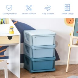 Rackhams Kids Storage Units with Drawers 3 Tier Chest Vertical Dresser Tower Blue - thumbnail 3