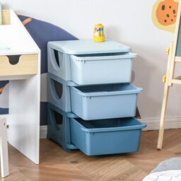 Rackhams Kids Storage Units with Drawers 3 Tier Chest Vertical Dresser Tower Blue