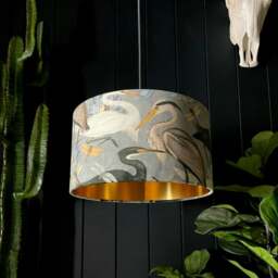 "Rackhams Bird Song Lampshade With Gold Lining in Soft Grey - Ceiling Pendant / Arc Lamp - 30cm Diameter x 25cm Height (12"" x 10"")"
