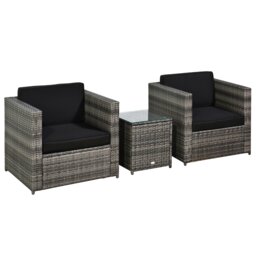 Rackhams 3Pcs Patio 2 Seater Rattan Garden Furniture Set Coffee - thumbnail 2