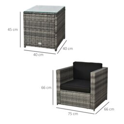 Rackhams 3Pcs Patio 2 Seater Rattan Garden Furniture Set Coffee - thumbnail 6