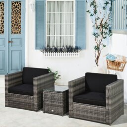 Rackhams 3Pcs Patio 2 Seater Rattan Garden Furniture Set Coffee - thumbnail 3