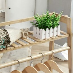 Rackhams Wooden Open Wardrobe Garment Rail With Storage Shelf Natural Brown - thumbnail 2