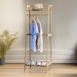 Rackhams Wooden Open Wardrobe Garment Rail With Storage Shelf Natural Brown - thumbnail 5